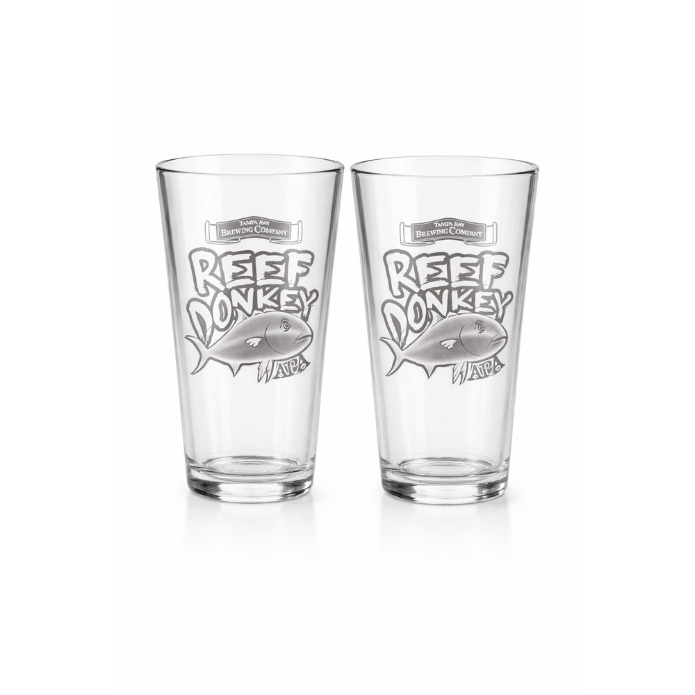 Tampa Bay Brewing Reef Donkey APA Pint Glass Set 2‎ Beer Barware Rare